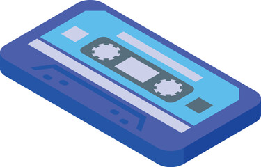 Poster - Blue audio cassette tape lying isometrically isolated on white background