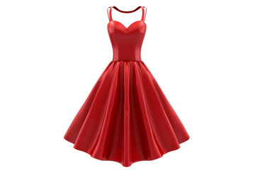 A vibrant red dress with a sweetheart neckline and a full skirt, isolated on a black background.