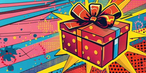 Sticker - Pop Art Gift Box Illustration