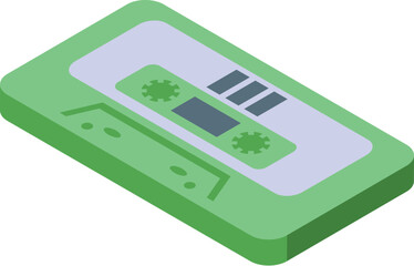 Poster - Green and blue audio cassette lying isometrically, a nostalgic symbol of analog music recording and playback