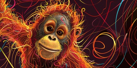 Wall Mural - Colorful Orangutan Illustration