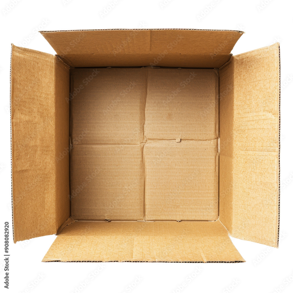 An empty cardboard box, open and ready for packaging. The inside is ...