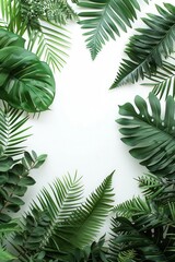 Poster - Green fern and Indonesian landscape in a minimalist design with blank white space