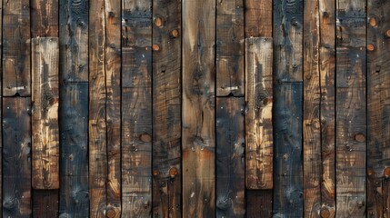 Wall Mural - Old brown wood wall background with dark wood stain for rustic decor