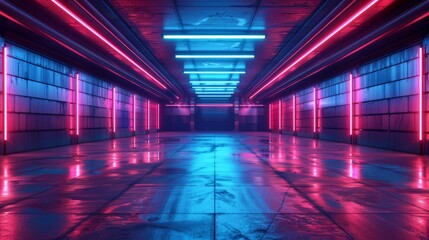 Poster - Neon light garage with vibrant colors on dark background