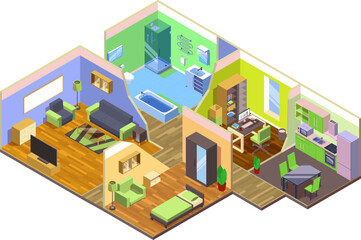 Canvas Print - Isometric house rooms layout. Interior apartment design