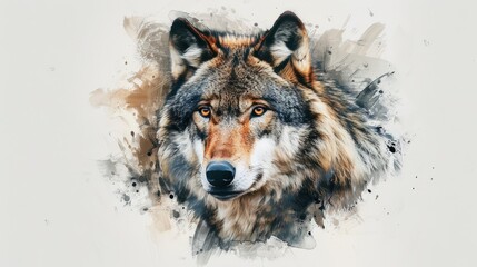  Majestic wolf portrait in watercolor style capturing nature's beauty