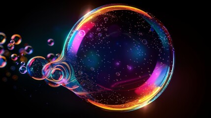 Poster - Abstract colorful soap bubbles floating in water with black gradient background
