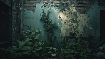 Abandoned Building Overgrown with Vegetation