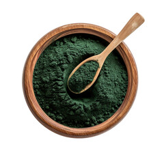 spirulina powder in clay pot top view isolated on transparent background Remove png, Clipping Path, pen tool