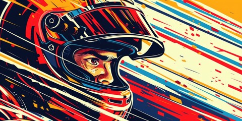 Wall Mural - Dynamic Race Car Driver Helmet Graphic