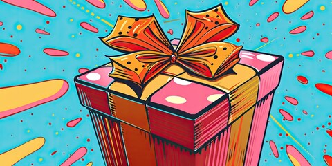 Sticker - Dynamic Gift Box Illustration in Pop Art.