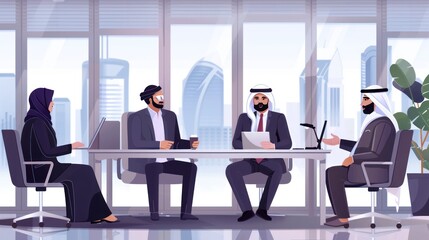 Businessman office meeting with arabic man 