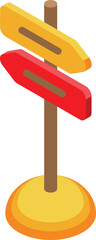 Poster - This isometric icon design features two colorful signposts pointing in opposite directions, symbolizing a choice or crossroads