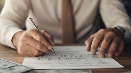 A man writing on a piece of paper while examining a debt payoff progress chart, symbolizing the process of managing and tracking financial goals