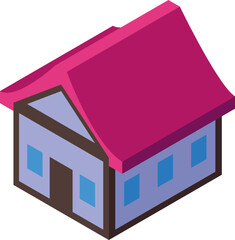 Poster - Modern house with a pink roof, presenting an isometric view of a residential building