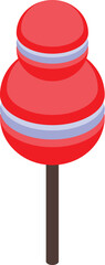 Wall Mural - Round red lollipop standing on wooden stick isometric icon isolated on white background