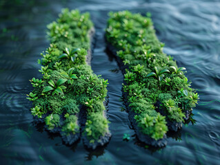 Carbon Footprint conception no people green forest background. Ecosystem. Earth Day. Forest conservation CSR ESG NET ZERO modern photography illustration