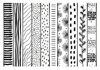 Wall Mural - Abstract seamless patterns containing hand-drawn elements