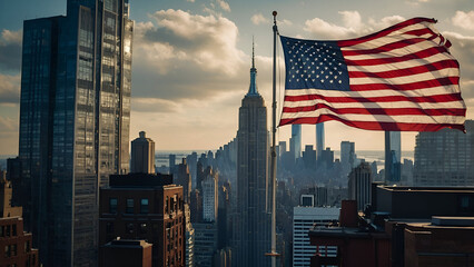 American flag on New York background patriotism