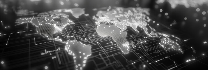 Leinwandbilder - Abstract glowing world map showing global network and data exchange