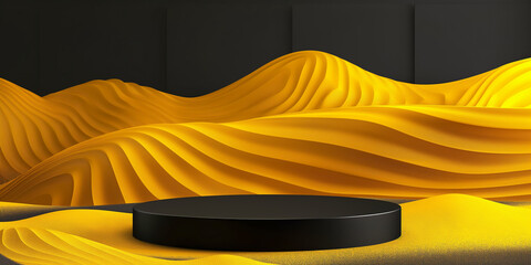 Aufkleber - Black round podium displaying on yellow sand dune background