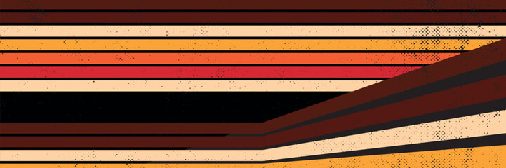 Wall Mural - 70s retro abstract vector background. Colorful 1970s vintage grunge style wallpaper with lines, stripes, curved shapes. vector.