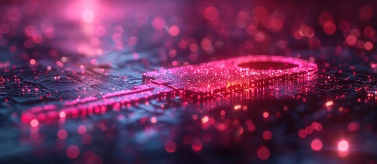 Poster - Digital Key on Circuit Board with Pink and Red Lighting