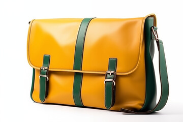 A yellow-green messenger bag on an isolated background