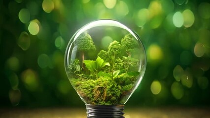 energy saving lamps and planting trees on the soil ground electric energy saving concept