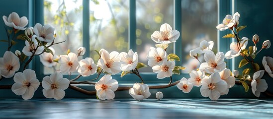 Wall Mural - White Blossoms by the Window