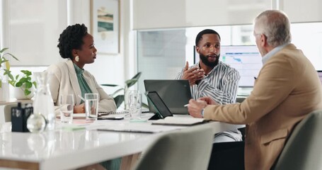 Aufkleber - Business people, meeting and planning with discussion in office for financial review, annual budgeting and strategy. Auditing team, collaboration and contract negotiation with data analysis and ideas