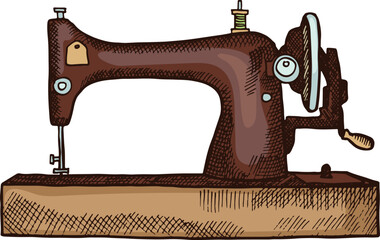 Poster - sewing machine color drawing. clothes tailor symbol