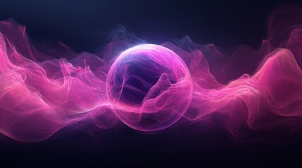 Canvas Print - Abstract Pink Sphere in Smoke with Purple Hue - A pink sphere glows brightly, seemingly suspended within a swirling, ethereal stream of pink smoke. The image evokes concepts of energy, power, magic, a