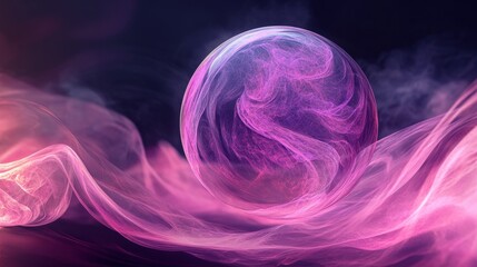 Sticker - Abstract Purple Sphere and Swirling Smoke - A vibrant sphere of purple and white smoke hovers over a swirling mass of pink and purple smoke, evoking a sense of mystery, energy, and cosmic wonder.