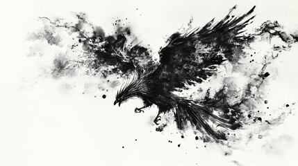 black and white water ink Chinese phoenix