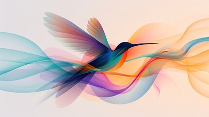Poster -   A colorful bird soaring through the sky with spread wings against a white backdrop