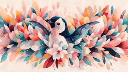 Wall Mural -  Bird on Flowers