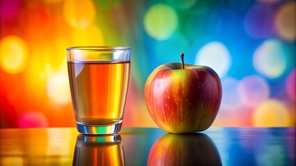 Canvas Print - A Splash of Sunshine: A vibrant abstract depiction of apple juice and a single apple, with bold, contrasting colors.  AI generated