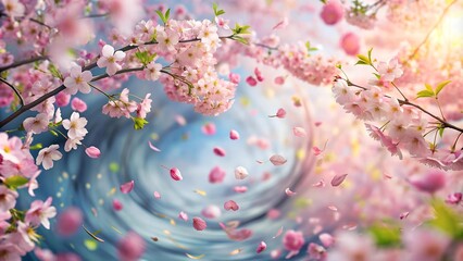 Wall Mural - Whirlwind of Sakura Petals: A Dynamic Composition of Nature's Grace  AI Generated