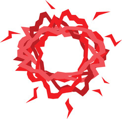 Poster - Red abstract circular shape with jagged edges forming a frame on a white background