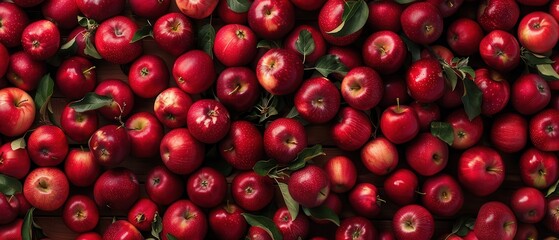 Fresh red apples, top view, vibrant and plentiful.