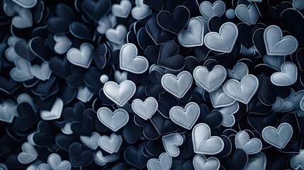 Wall Mural -   A row of black and white hearts dangling from a dark wall