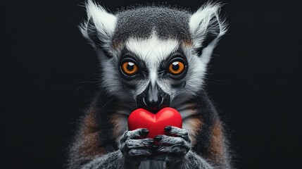 Wall Mural -   Close-up of a small animal with a heart in its mouth against a black background