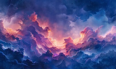 Abstract clouds at dawn in watercolor on a white canvas.