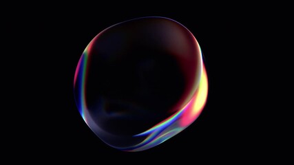Poster - Abstract animation of iridescent bubble on black background, 4k looping video, 3d render