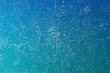 Wall Mural - Map of the streets of Dortmund (Germany) made with white lines on greenish blue gradient background. 3d render, illustration