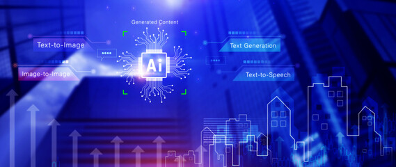 Fototapete - ai tech, artificial intelligence to generate content, text to image, speech, smart ai, using command