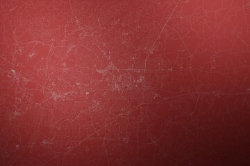 Wall Mural - Map of the streets of Greensboro (North Carolina, USA) made with white lines on abstract red background lit by two lights. Top view. 3d render, illustration