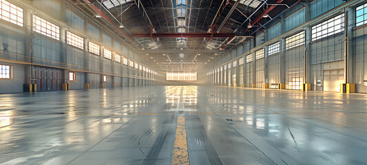 Canvas Print - a large warehouse building interior. Generative AI.